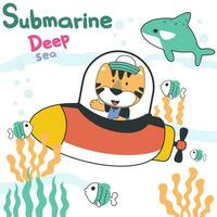 mergulho com engraçado Urso dirigindo submarino. criativo vetor infantil fundo para tecido, têxtil, berçário papel de parede, poster, cartão, folheto. vetor ilustração fundo.