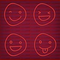 conjunto de emoticon vermelho luz neon efeito emoji smiley brilho isolado vetor