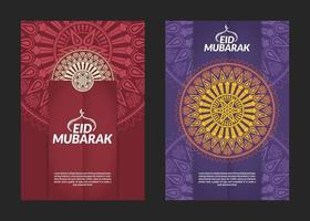 design de folhetos com padrão de mandala eid mubarak vetor