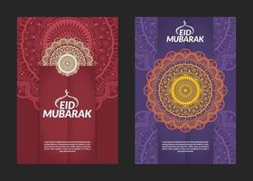 design de folhetos com padrão de mandala eid mubarak vetor