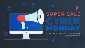 banner de venda super de segunda-feira cibernética. oferta especial. ilustração vetorial vetor