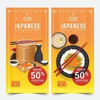 design banner banners comida asiática conjunto ilustração vetorial isolada vetor