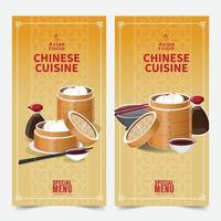design banner banners comida asiática conjunto ilustração vetorial isolada vetor