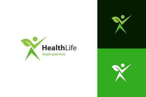 saúde Cuidado Centro logotipo Projeto conceito. abstrato feliz humano silhueta. esporte, fitness, médico logotipo símbolo vetor