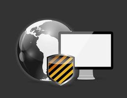 ícone de segurança de internet com globo e monitor vetor