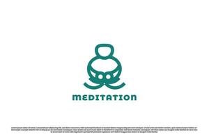 meditação logotipo Projeto ilustração. simples plano estilo de vida saúde meditação orar relaxamento mente alma coração espírito energia. simples feminino masculino sério moderno minimalista ícone conceito modelo. vetor