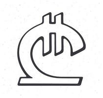 mão desenhado rabisco do georgiano lari placa. esboço vetor ilustração. a símbolo do mundo moedas. Projeto elemento isolado em branco fundo