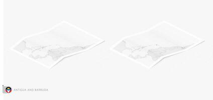 conjunto do dois realista mapa do Antígua e barbuda com sombra. a bandeira e mapa do Antígua e barbuda dentro isométrico estilo. vetor