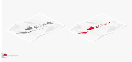 conjunto do dois realista mapa do Indonésia com sombra. a bandeira e mapa do Indonésia dentro isométrico estilo. vetor