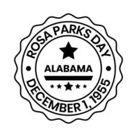 rosa parques dia crachá projeto, americano observância para honra Civil direitos ativista rosa parques, comemoro rosa parques dia emblema, borracha carimbo, em dezembro 1, 1955 vetor ilustração