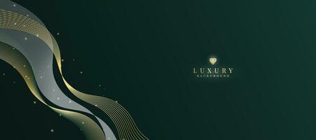 luxuoso Sombrio verde fundo com espumante ouro linhas Projeto. vetor