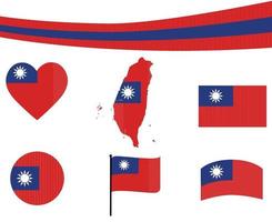 Bandeira de taiwan mapa fita e ícones de coração vetor abstrato