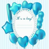 moldura para menino recém-nascido em cores azuis com balões. vetor