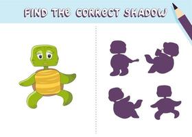 encontre a sombra correta. personagem de tartaruga fofa. vetor