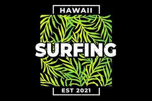 t-shirt havaí surf folha verde gradiente vetor