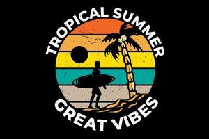 t-shirt de verão tropical com ótimas vibrações surf vetor