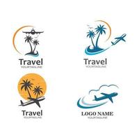 ícone do logotipo do vetor avião e palm da ilustração de viagens e agências