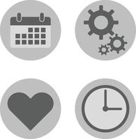 calendário cinza, configuração, conjunto de ícones de coração e relógio vetor