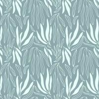 padrão minimalista sem costura com ramo de palmeira verde azul e rabiscos de folhas vetor