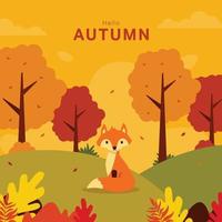 outono feliz linda paisagem de outono com animal raposa vetor