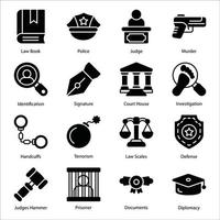 conjunto de ícones de glifo da lei vetor