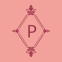 carta p clássico beleza vintage inicial vetor logotipo quadro, Armação