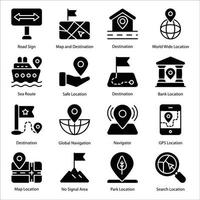 conjunto de ícones de glifo de mapa e navegação vetor