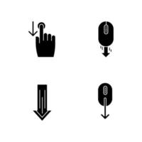 ícones de glifo preto scrolldown definidos no espaço em branco vetor