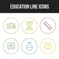 lindo conjunto de ícones de seis linhas de educação e escolaridade vetor