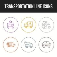lindo conjunto de ícones de linha única de transporte vetor