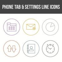 guia de telefone exclusivo e conjunto de ícones de vetor de configurações