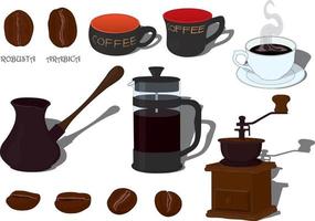 grãos de café e conjunto de ilustração vetorial de bebida vetor