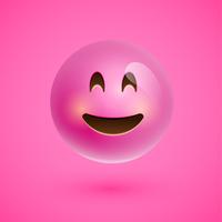 Rosto sorridente emoticon realista rosa, ilustração vetorial vetor