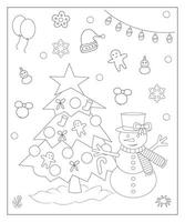 coloração página do uma decorado Natal árvore com presentes. vetor Preto e branco ilustração em branco fundo.