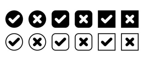 marca de verificação e x Cruz marca ícone vetor conjunto coleção. aprovar e declínio placa símbolo