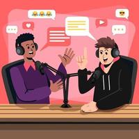 divertida sessão de conversas em podcast digital vetor