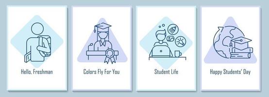Cartões postais do dia do estudante internacional com conjunto de ícones de glifo linear vetor