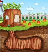 buraco de animal subterrâneo com superfície do solo da cena do jardim vetor