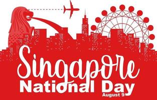 dia nacional de Singapura com muitos marcos famosos de Singapura vetor