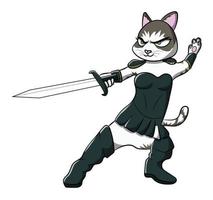 desenho de personagem de desenho animado feminino gato guerreiro vetor