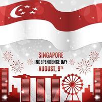 Dia da Independência de Cingapura com composição de silhuetas marcantes vetor