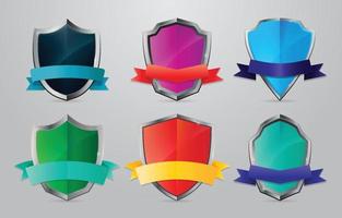 conjunto de elementos de logotipo de escudo gradiente com fita vetor