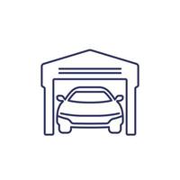 ícone de garagem com carro, vetor de linha