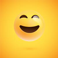 Emoticon amarelo realista na frente de um fundo amarelo, ilustração vetorial vetor