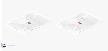 conjunto do dois realista mapa do Países Baixos com sombra. a bandeira e mapa do Países Baixos dentro isométrico estilo. vetor