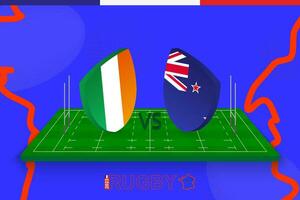 rúgbi equipe Irlanda vs Novo zelândia em rúgbi campo. rúgbi estádio em abstrato fundo para quartas de final do internacional campeonato. vetor