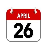 26 abril, calendário encontro ícone em branco fundo. vetor