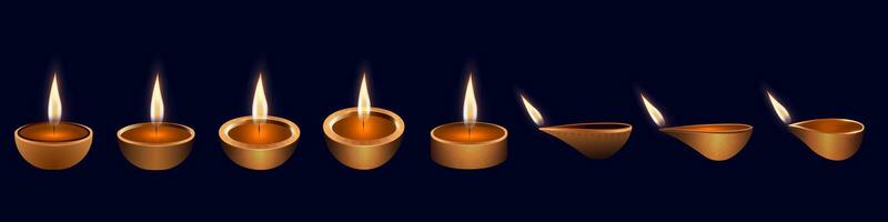 feliz diwali festival elemento diya luminária biscoitos céu lanterna fanus fogos de artifício bhia dooj vetor