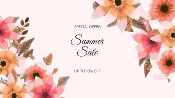 banner de web de promoção de venda de verão. moldura de flor floral editável multicor vetor