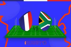 rúgbi equipe França vs sul África em rúgbi campo. rúgbi estádio em abstrato fundo para quartas de final do internacional campeonato. vetor